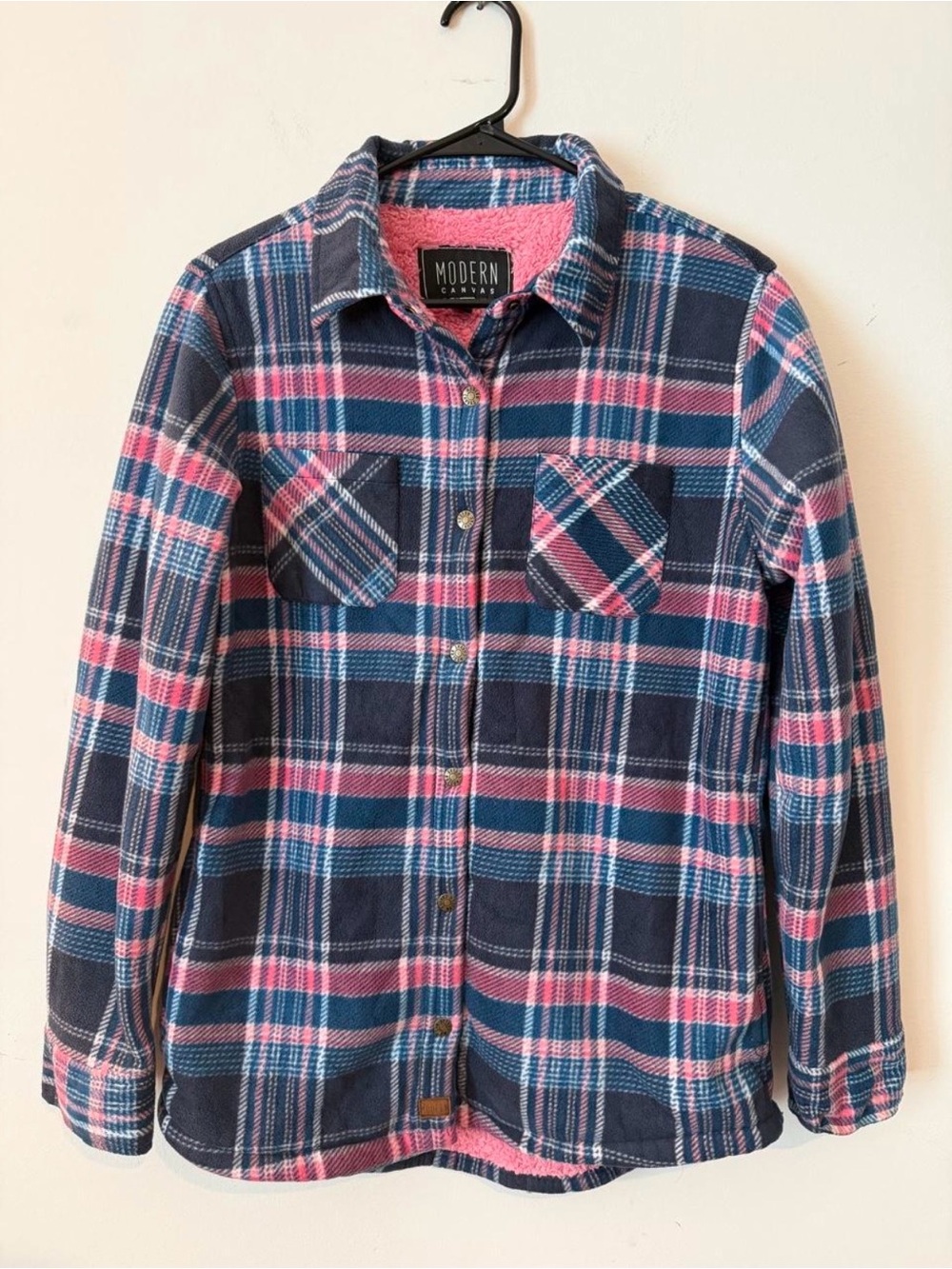 Modern Canvas Women’s Pink & Navy Plaid Fleece-Lined Shacket